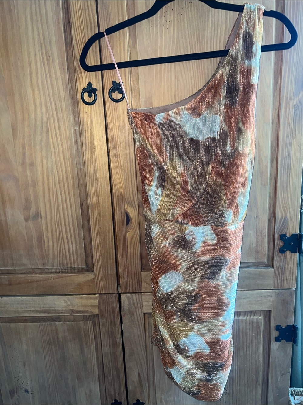 NWT Y2K Reset By Jane One-Shoulder Rust Brown Orange Sparkle Marble Dress